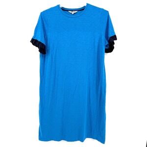 Boden Bright Blue Midi Dress with Navy Ruffle Sleeves